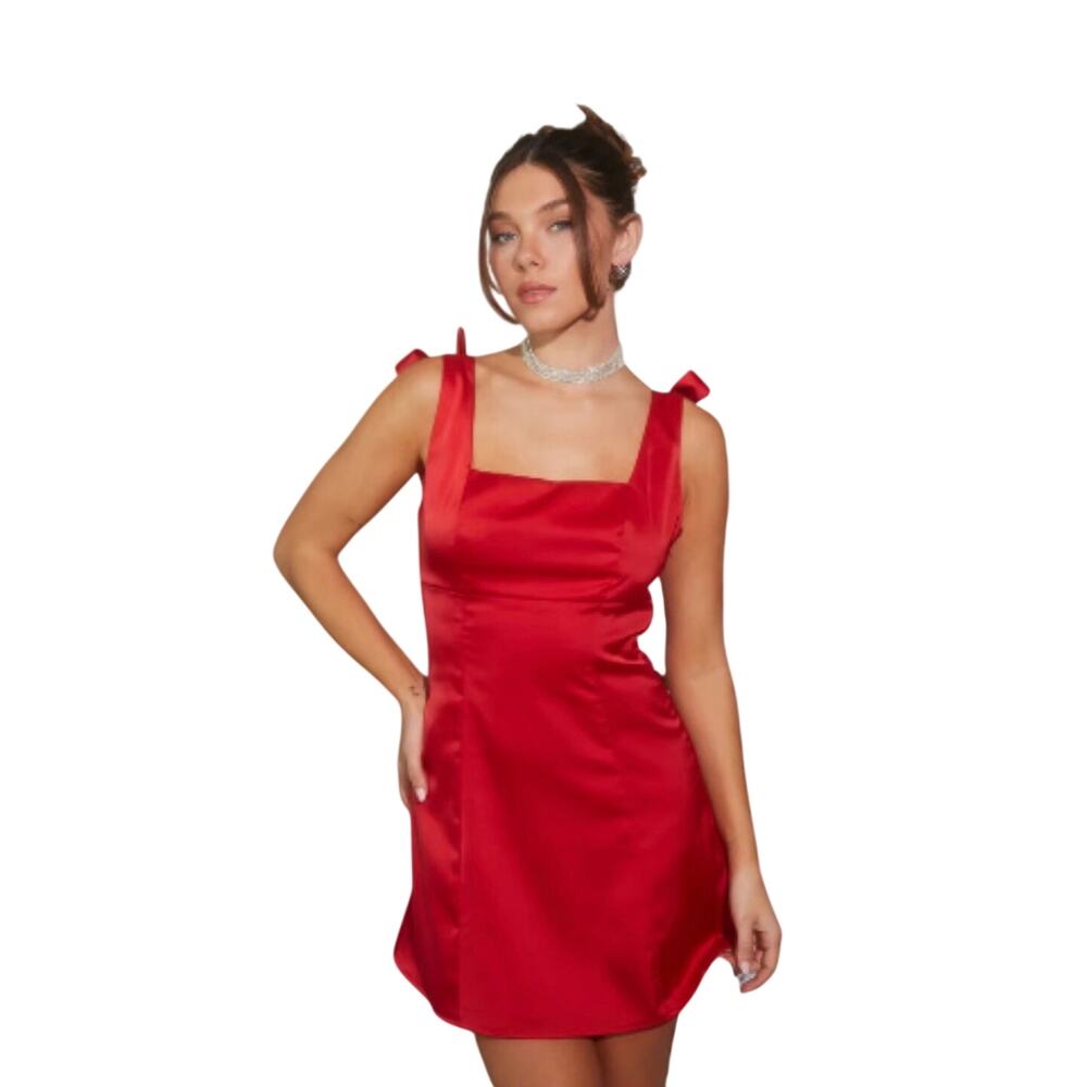 Altar’d State Red Double Bow Satin Coquette
Fit & Flare Mini Dress Size Small